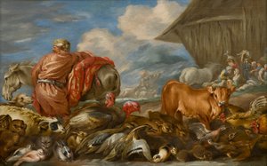 De dieren die de ark van Noach binnengaan door Giovanni Benedetto Castiglione