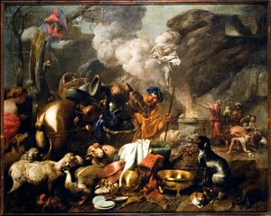 Het offer van Noach na de zondvloed door Giovanni Benedetto Castiglione