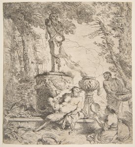 Bacchanaal voor een altaar voor de goden door Giovanni Benedetto Castiglione