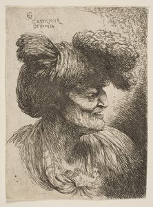 Buste van een oude man zonder baard in profiel naar rechts, uit de serie Kleine Hoofden