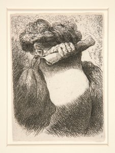 Figuur die een grote banderol vasthoudt, uit de serie Kleine Studies van Hoofden door Giovanni Benedetto Castiglione