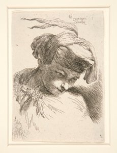 Figuur met hun hoofd tegen hun schouder, uit de serie Kleine studies van hoofden