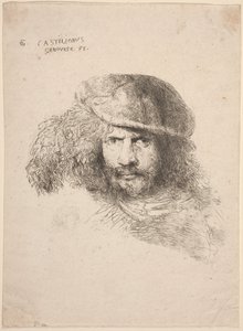 Hoofd van een jonge man met een gevederde hoed (zogenaamde zelfportret) door Giovanni Benedetto Castiglione