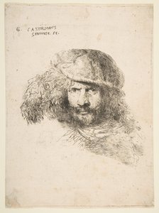 Hoofd van een man met een gevederde hoed mogelijk Bernini, mogelijk een zelfportret door Giovanni Benedetto Castiglione