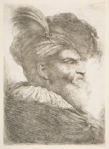 Hoofd van een oude man naar rechts, uit de serie van Grote Oosterse Hoofden door Giovanni Benedetto Castiglione