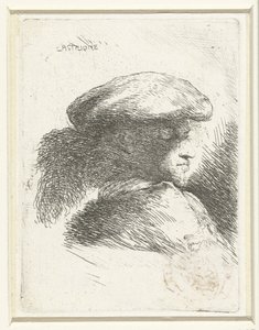 Hoofd van een jongeman met een muts met pluim door Giovanni Benedetto Castiglione