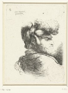 Hoofd van een man met een hoofdeksel afgezet met bont Kleine studie van hoofden met oosterse hoofddeksels (serie titel) door Giovanni Benedetto Castiglione