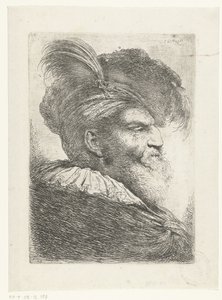 Hoofd van een man met tulband en bontmuts door Giovanni Benedetto Castiglione