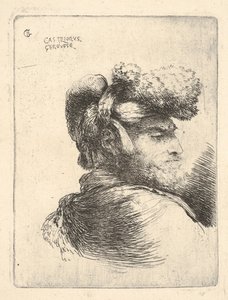 Man in profiel naar rechts kijkend, met een bontmuts, uit de serie Kleine Hoofden in het Oosten door Giovanni Benedetto Castiglione