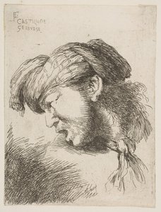 Man met een tulband, een stropdas om zijn nek, naar links gericht, uit de serie..., 1645-1650 door Giovanni Benedetto Castiglione