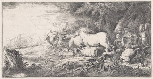 Noach en de dieren die de ark binnengaan door Giovanni Benedetto Castiglione