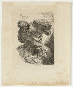 Oude Man met een Tulband Versierd met Bont, Rechts Kijken, uit Kleine Studies van Hoofden in Oosterse Hoofdbedekking door Giovanni Benedetto Castiglione