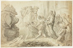 Opwekking van Lazarus (recto); Reizigers met kar buiten herberg (verso) door Giovanni Benedetto Castiglione