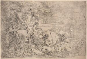 Herders volgen hun kudde door Giovanni Benedetto Castiglione