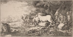 De dieren op weg naar de ark door Giovanni Benedetto Castiglione
