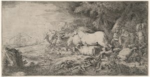 De dieren op weg naar de ark door Giovanni Benedetto Castiglione
