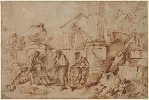 Tobit Begraaft de Doden, 1640s door Giovanni Benedetto Castiglione