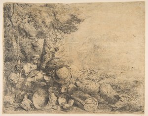 Twee herders, een ezel en andere dieren in een landschap, ca. 1638-1640 door Giovanni Benedetto Castiglione