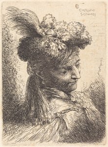 Jonge man met een bonten hoofddeksel en een hoofdband, naar rechts gewend door Giovanni Benedetto Castiglione