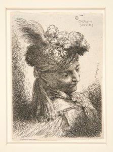 Jonge Man zonder Baard, gezien in 3/4 aanzicht, naar rechts gedraaid, naar beneden kijkend, uit de serie Les petites têtes door Giovanni Benedetto Castiglione