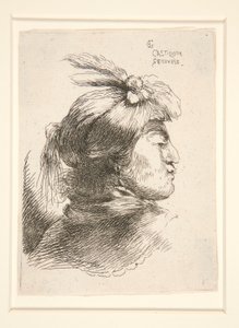 Jonge man zonder baard, gezien in profiel, naar rechts gekeerd, uit de serie Les petites tetes d door Giovanni Benedetto Castiglione