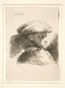 Jongeman bijna in volledig profiel naar rechts gezien. uit de serie Les petites tetes door Giovanni Benedetto Castiglione