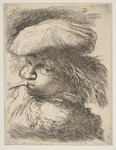Jonge man met een trompet naar links, uit de serie Kleine Hoofden in Oriëntaalse stijl door Giovanni Benedetto Castiglione