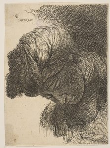 Jonge man met gebogen hoofd, met een tulband, naar links gericht, uit de serie, ca. 1645-1650 door Giovanni Benedetto Castiglione