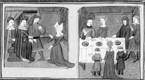Decameron,Giletta vraagt de koning haar te laten trouwen met Beltramo di Rossiglione; Giletta presenteert haar kinderen aan Beltramo. Derde dag, kort verhaal 9 door Giovanni Boccaccio