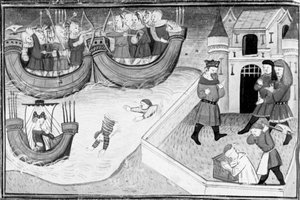 Decameron, Gerbino gaat aan boord van het schip van de dochter van de koning van Tunis; Gerbino wordt onthoofd. Vierde dag, kort verhaal 4 door Giovanni Boccaccio
