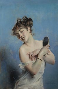 Giovane donna in déshabillé La toilette