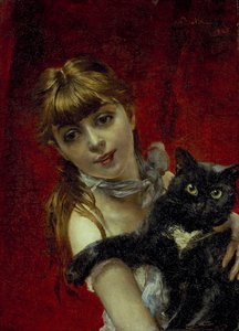 Meisje met zwarte kat, ca. 1885 door Giovanni Boldini