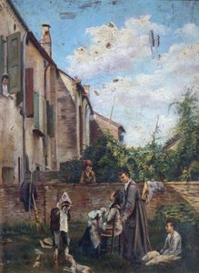 Italië, Ferrara, De Binnenplaats van het Vaderlijk Huis door Giovanni Boldini