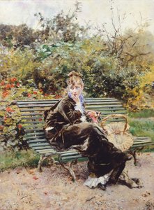 Op bank in Bois, Hyde Park door Giovanni Boldini