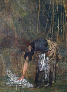 Boerin die haar wasgoed oppakt door Giovanni Boldini
