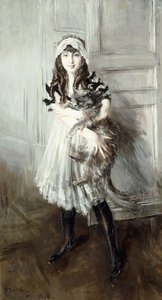 Portret van Josefina Errazuriz met een kat, 1910 door Giovanni Boldini