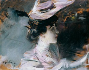 Portret van Lina Cavalieri met nieuwe hoed door Giovanni Boldini