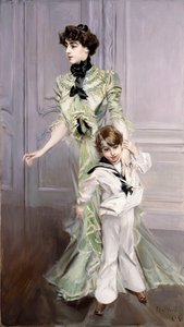Portret van Madame Hugo en haar zoon, 1924