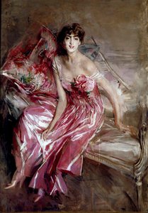 Portret van Madame Olivia Concha de Fontecilla of de Dame in het Roze door Giovanni Boldini