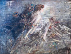 Portret van de markiezin Casati met pauwenveren door Giovanni Boldini