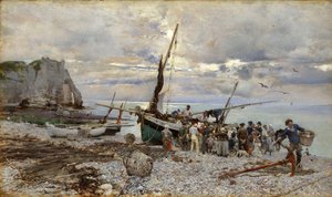 De terugkeer van de vissersboten, Etretat, 1879 door Giovanni Boldini