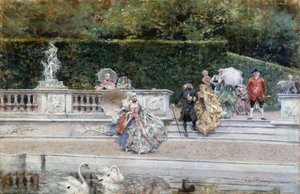 Uitzicht op de tuin van Versailles met mensen gekleed in achttiende-eeuwse kleding, door Giovanni Boldini