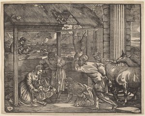 De aanbidding der herders door Giovanni Britto after Titian