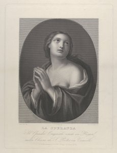Vrouwelijke personificatie van Hoop die omhoog kijkt met samengevouwen handen, ca. 1835-81 door Giovanni Buonafede