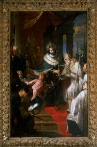 Sint Lodewijk van Frankrijk geeft de Heilige Doorn aan Beato Bartholomeus van Breganze door Giovanni Carboncino
