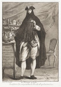 De gemaskerde man die koffie drinkt