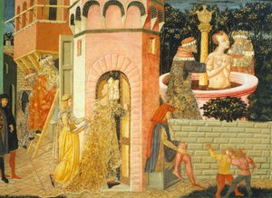 Verhalen van Susanna, circa 1450, rechterzijde van beschilderde kist, detail