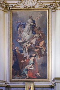 Schilderij gewijd aan de Maagd, Domenico Pestrini, heiligdom van de Madonna van San Luca door Giovanni Domenico Piestrini