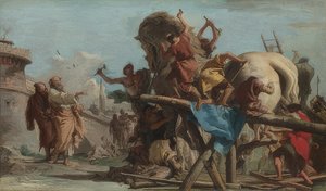 Bouw van het Trojaanse paard door Giovanni Domenico Tiepolo