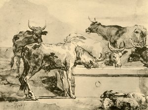Koeien aan het water, midden-late 18e eeuw, 1928 door Giovanni Domenico Tiepolo